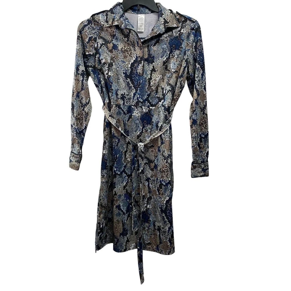 Avon Women's Jersey Knit Stretch SP Long Sleeve Belted Snakeskin Print Dress